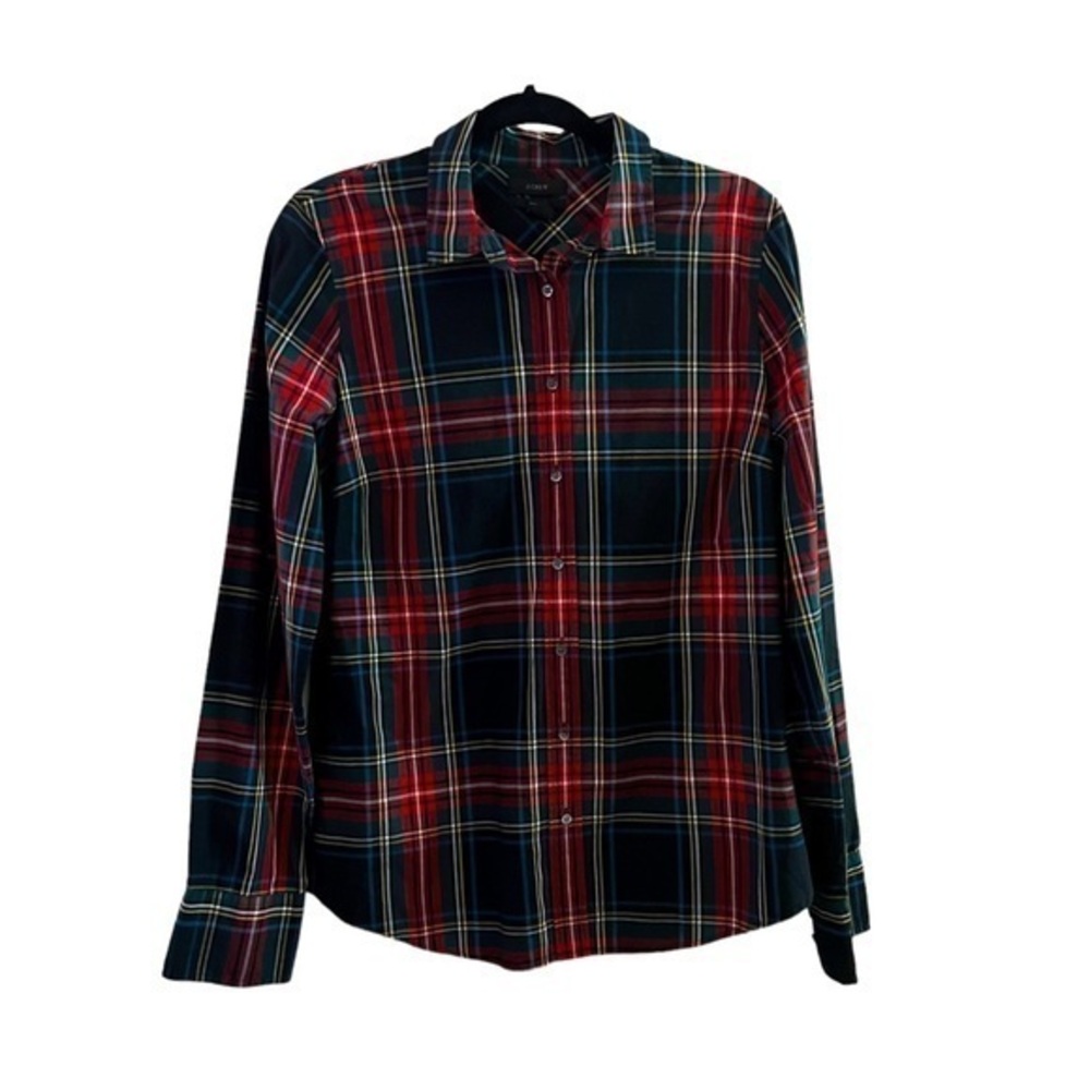 J. CREW Perfect Red Black & Green Plaid Button Down Shirt, 100% Cotton, 10 Tall